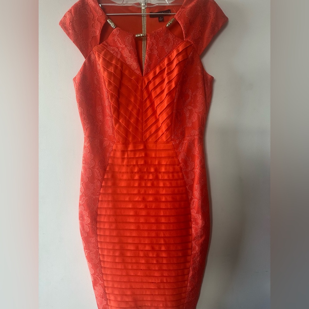 A STUNNER Burnt Orange Twinged w/Gold Lace Detailed SANGRIA Dress Size: 6